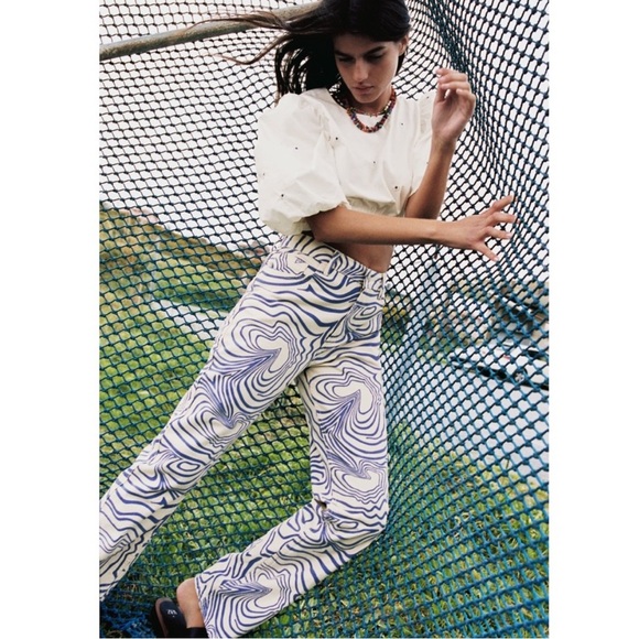 Zara White & Purple Printed Straight Leg Jeans Size 2 - Picture 6 of 11